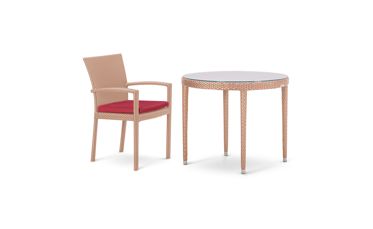 FLO DINING SET <br>2 CLASSIC ARM CHAIRS & TABLE Ø90CM <br>INC CLEAR GLASS TOP