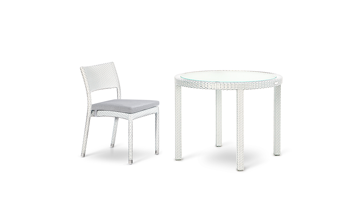 PARTU DINING SET<br> 2 FLO SIDE CHAIRS & TABLE Ø90CM <br>INC FROSTED GLASS INSERT