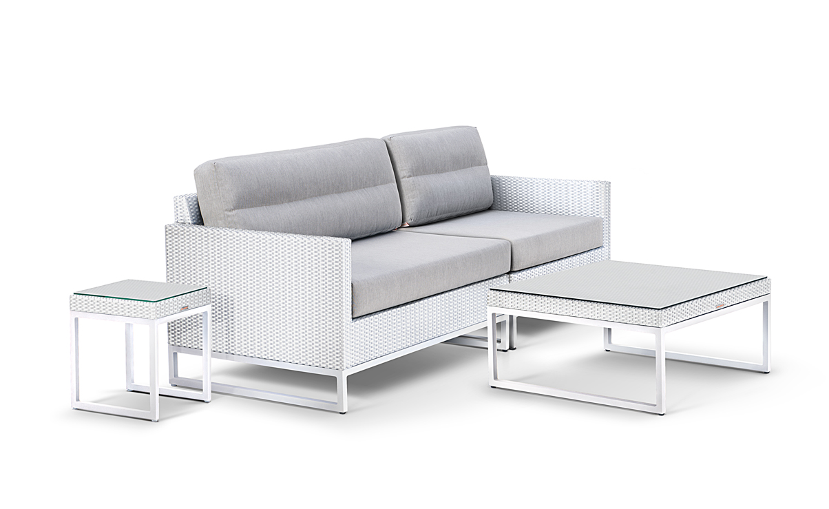 MANTRA 2 PCS MODULAR SOFA WITH SIDE TABLE & COFFEE TABLE SQUARE INC CLEAR GLASS TOP