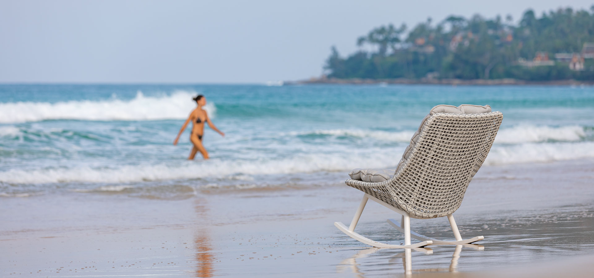 OHMM Siesta Collection Outdoor Rocking Chair On The Beach